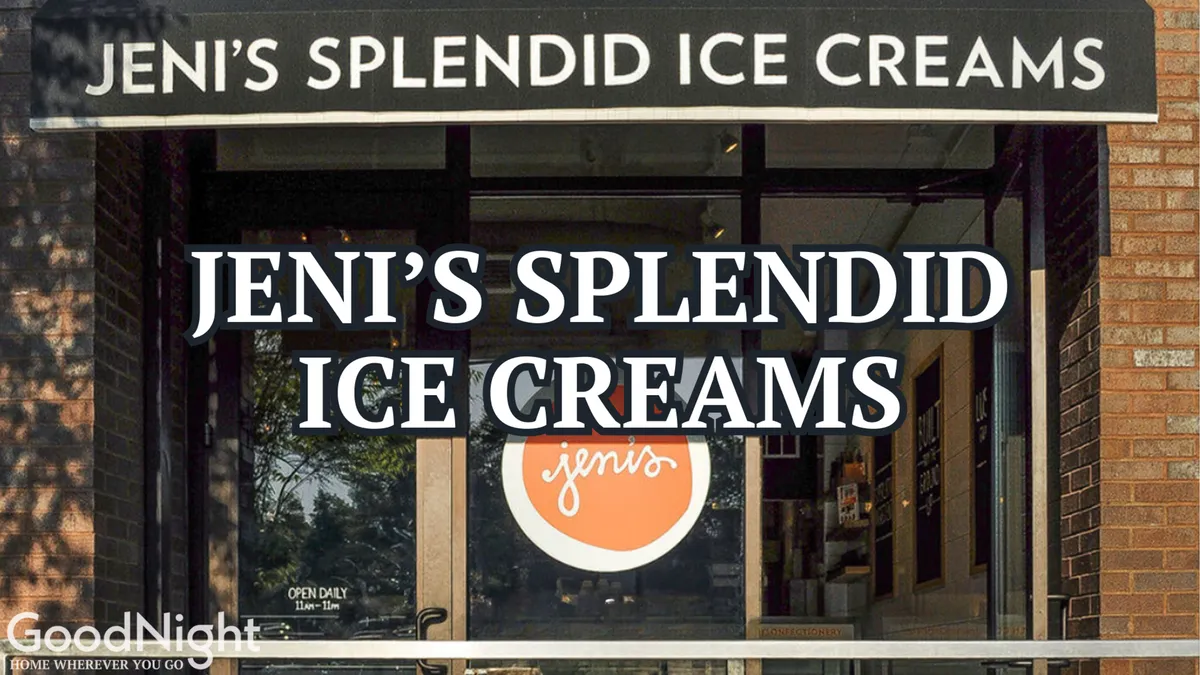 A cheerful ice cream shop with inviting storefront signage and glass entrance, with people enjoying ice cream and socializing outside. The scene is lively and fun, representing a quintessential local treat experience.