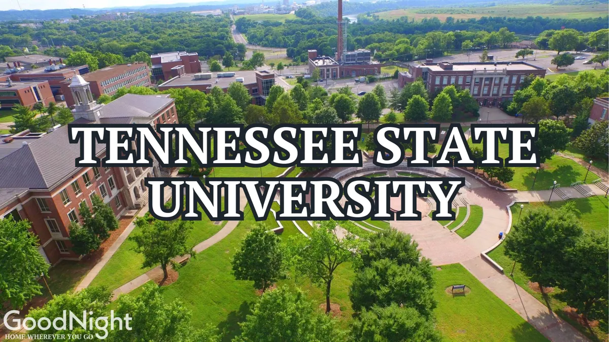 A vibrant view of university buildings with green spaces and walking paths. The lively setting hints at nearby academic and business venues, reflecting the property’s central location and ease of access to Nashville's corporate and cultural hubs.